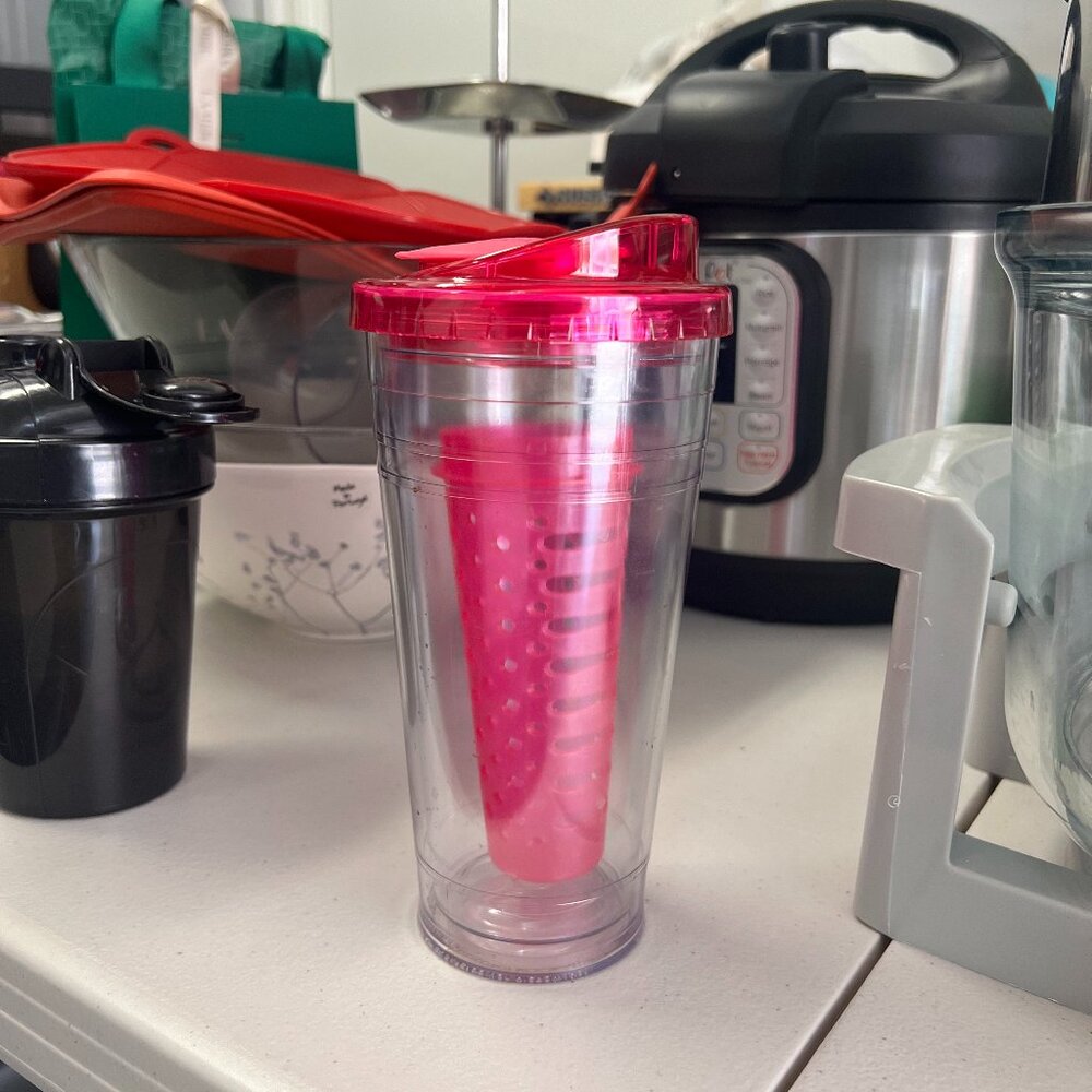 Cool Gear Cup Tumbler Double Wall Chiller Transparent with Red Straw Lid